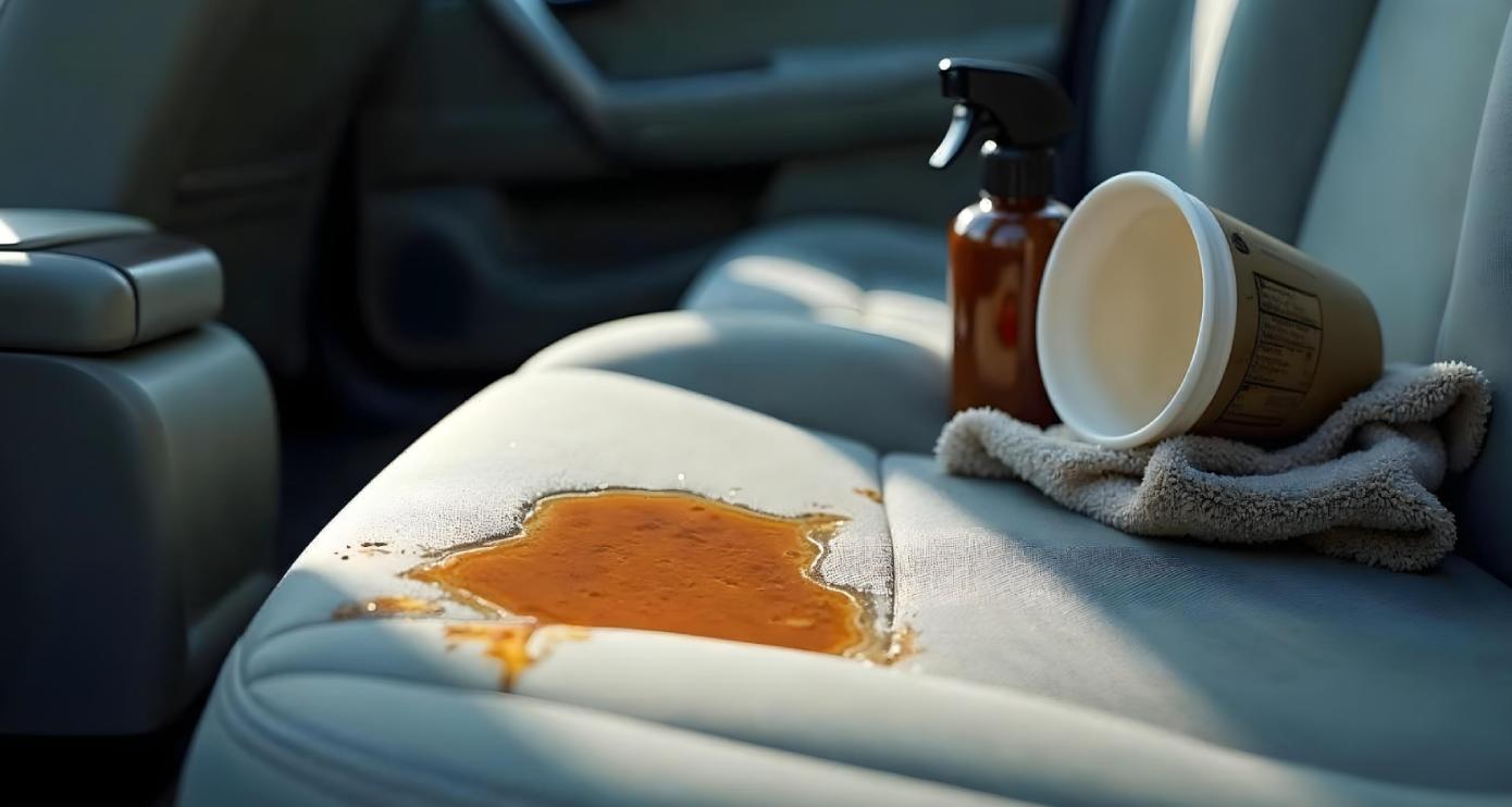 Coffee spill on car seat interior detailing Charlotte